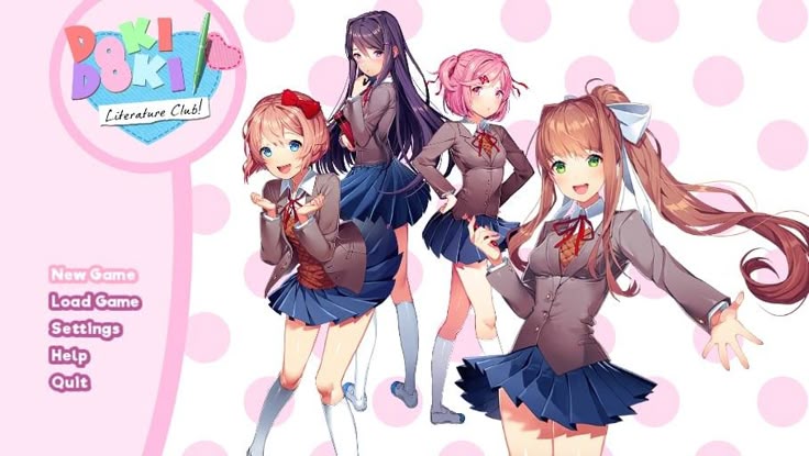 Pantalla inicial de Doki Doki Literature Club análisis con las protagonistas del club de literatura