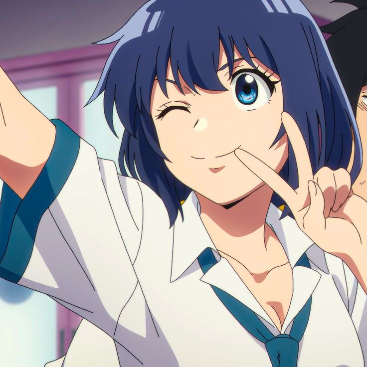 Mashiro - Anime Icon a cartoon of a girl with blue hair and a man with blue eyes Detective These Days Are Crazy!